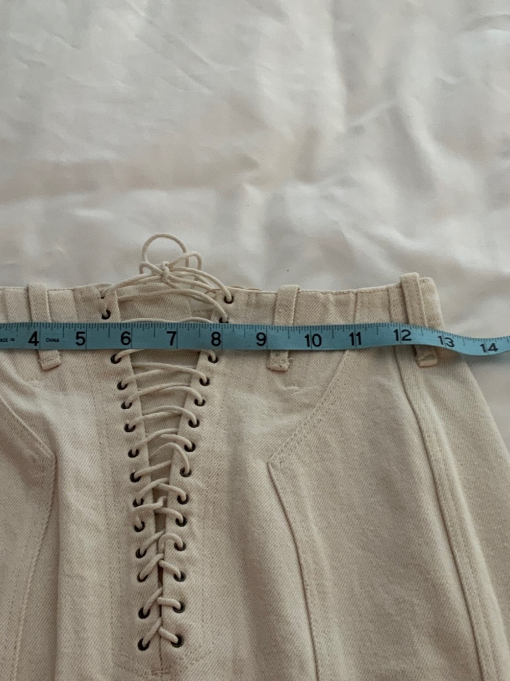 RARE SOUGHT AFTER 1991 ALAIA RUNWAY LACE UP IVORY DENIM MINI SKIRT XS - Picture 9 of 11